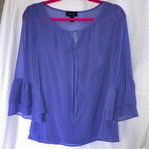 AB Studio M Sheer Lined Bell Sleeve Violet Tie VNeck Top NWOT 15118